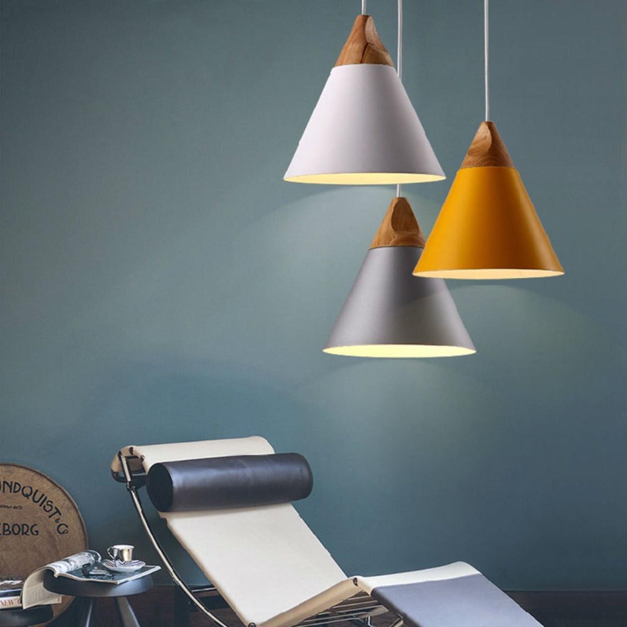 ANKUR MODERN NORDIC CONE WITH NATURAL WOOD PENDANT LIGHTS - Ankur Lighting