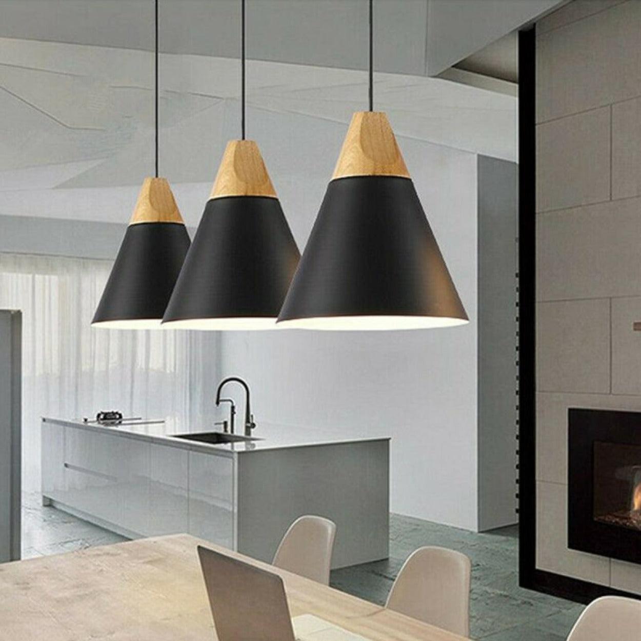 ANKUR MODERN NORDIC CONE WITH NATURAL WOOD PENDANT LIGHTS - Ankur Lighting