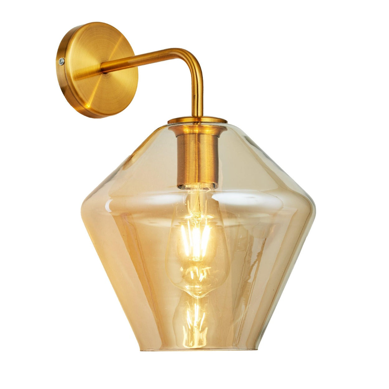 ANKUR PEAR WALL LIGHT WITH AMBER/COGNAC GLASS AND ANTIQUE BRASS FINISH - Ankur Lighting