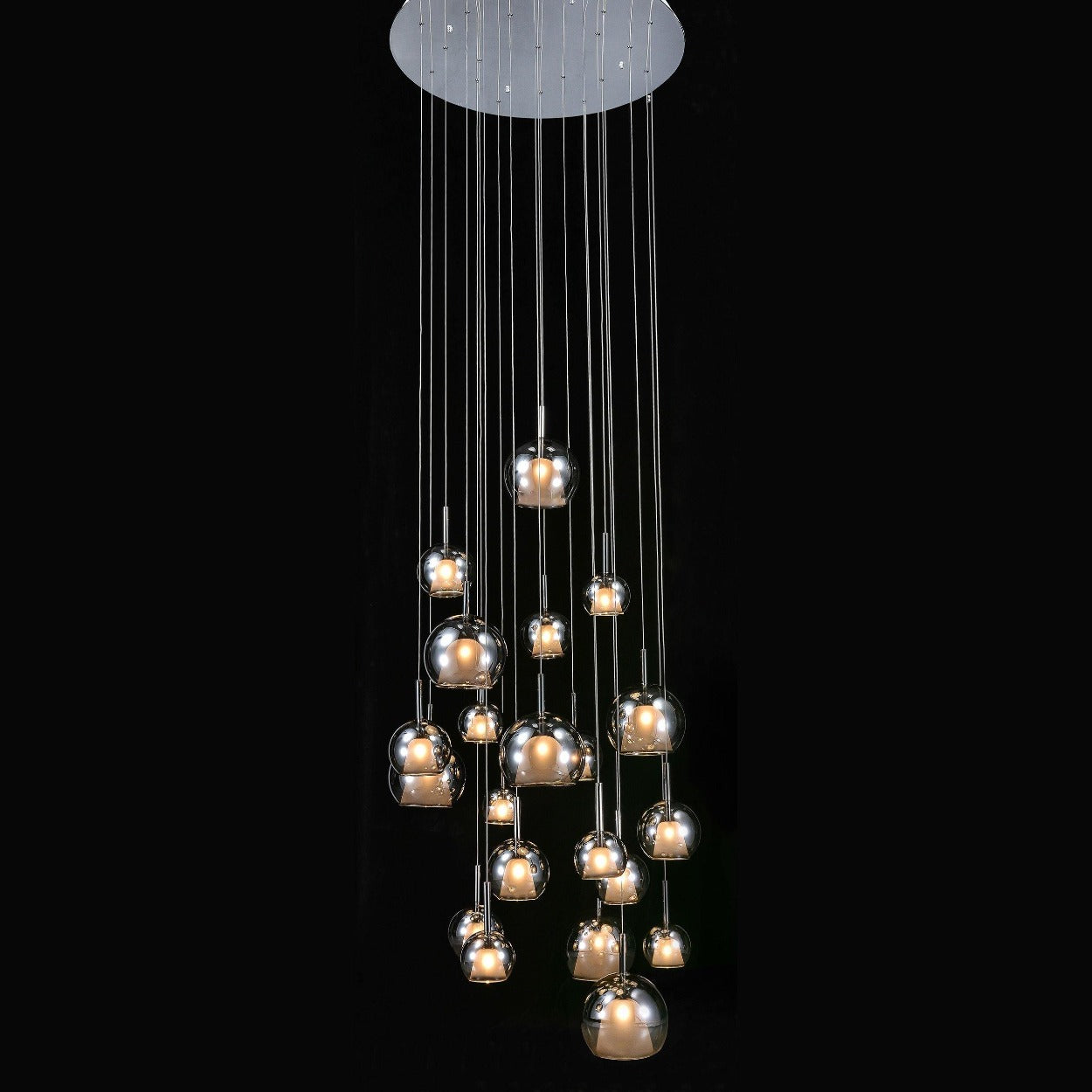 ANKUR PENTA GLO CONTEMPORARY DOUBLE HEIGHT GLASS CHANDELIER - Ankur Lighting