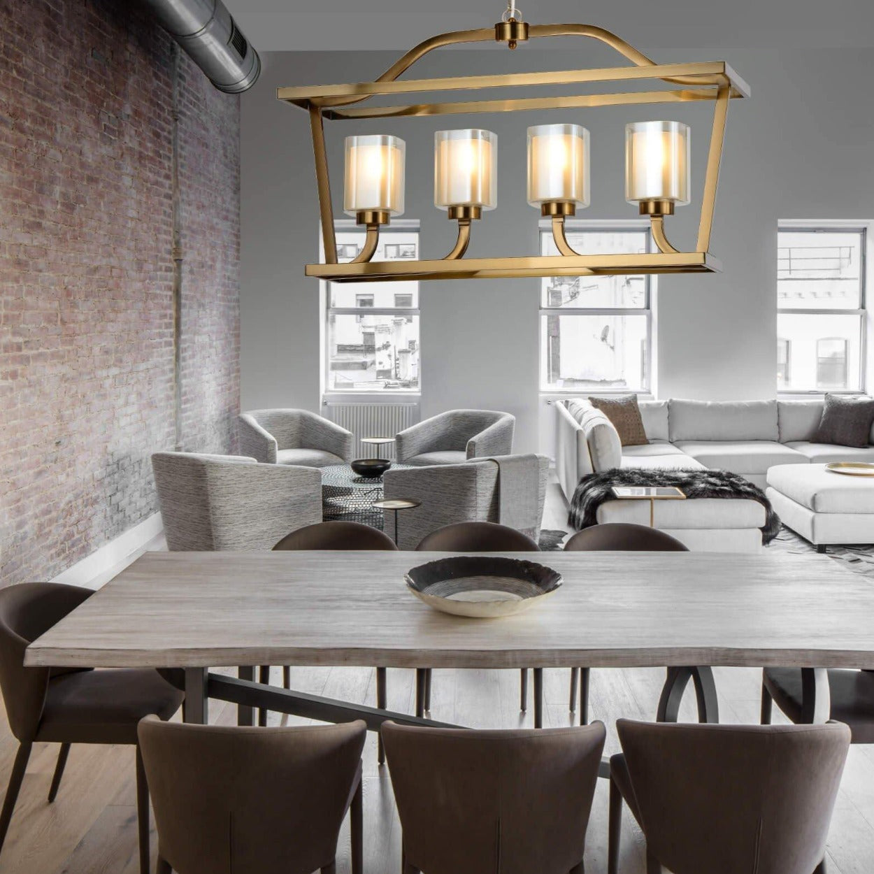 ANKUR RECTANGLE 4 LAMP CASA ANTIQUE BRASS METAL WITH GLASS CHANDELIER - Ankur Lighting