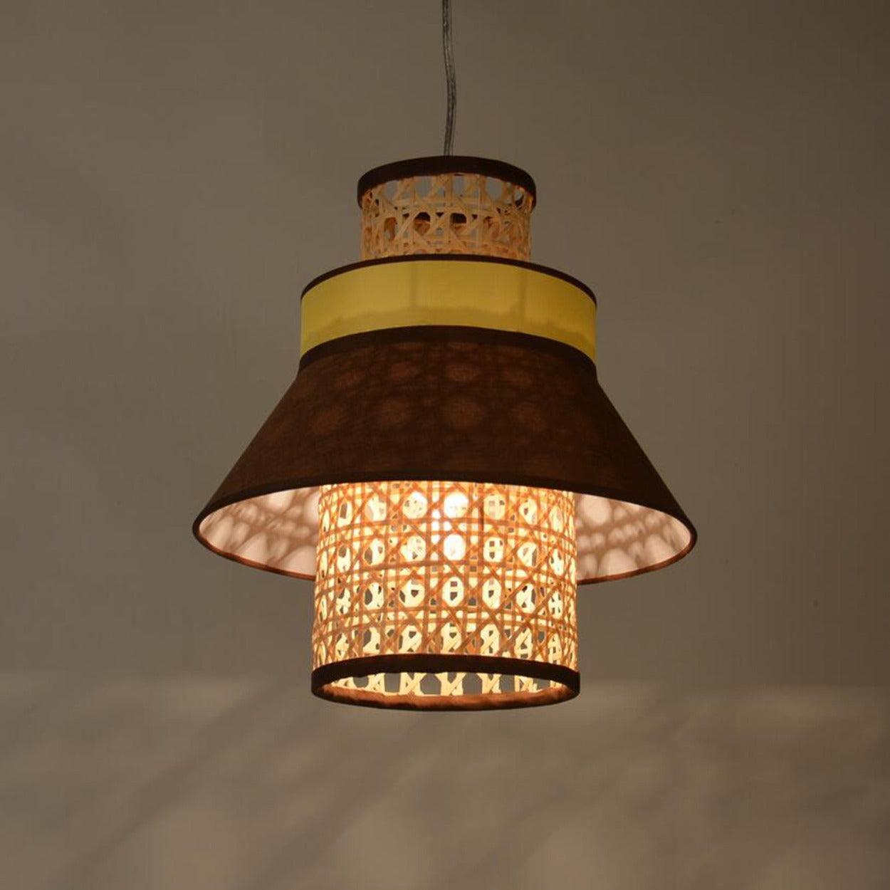 ANKUR RETRO NATURAL BAMBOO CANE AND FABRIC PENDANT LIGHT DARK BROWN - Ankur Lighting