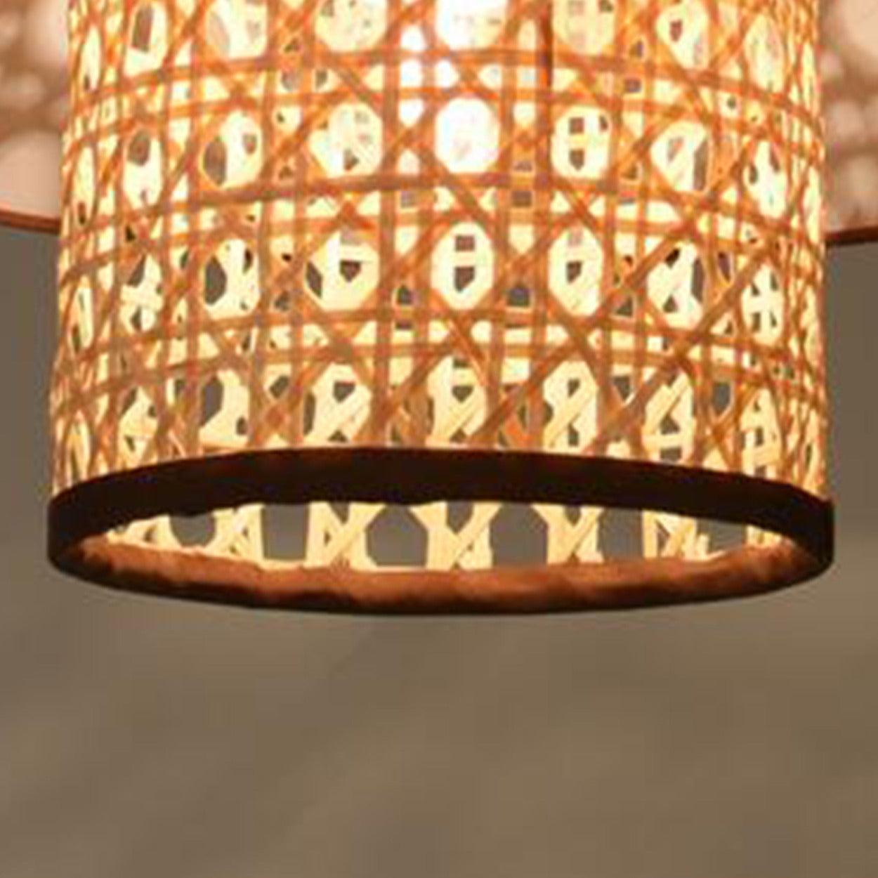 ANKUR RETRO NATURAL BAMBOO CANE AND FABRIC PENDANT LIGHT DARK BROWN - Ankur Lighting