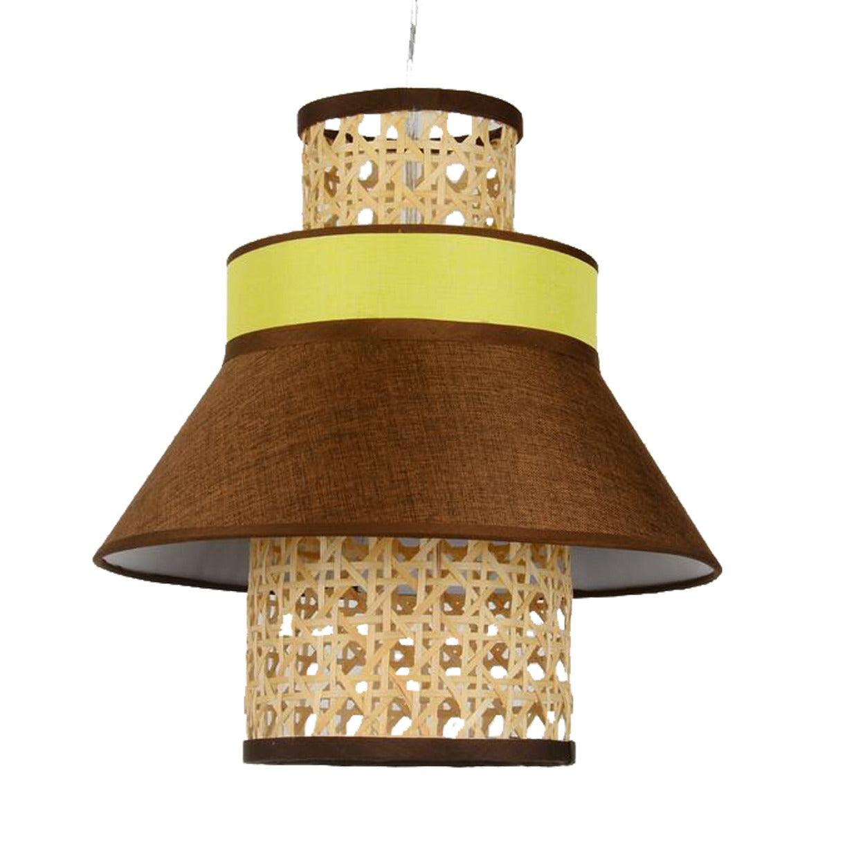 ANKUR RETRO NATURAL BAMBOO CANE AND FABRIC PENDANT LIGHT DARK BROWN - Ankur Lighting