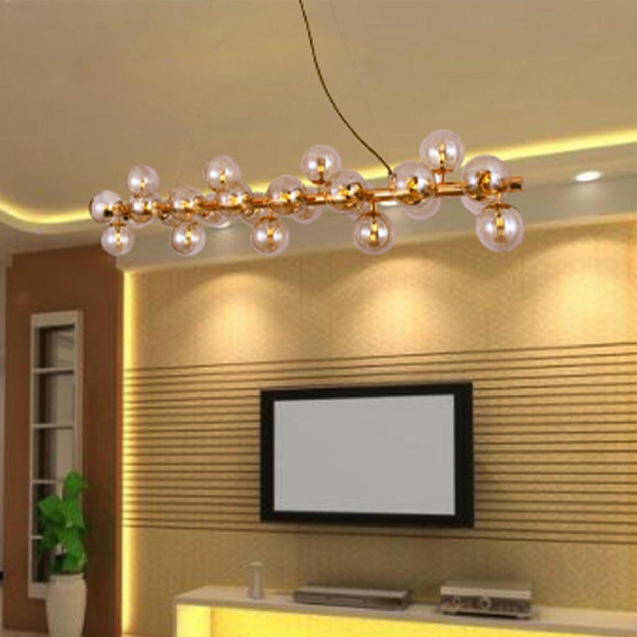 ANKUR ROMA 25 LIGHT CHAMPAGNE GLASS WITH GOLD METAL RADIANT CHANDELIER - Ankur Lighting