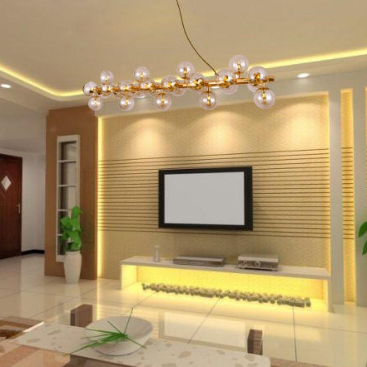 ANKUR ROMA 25 LIGHT CHAMPAGNE GLASS WITH GOLD METAL RADIANT CHANDELIER - Ankur Lighting