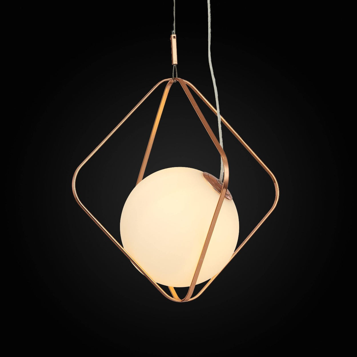 ANKUR SAMARA ROSE GOLD METAL CAGE WITH FROSTED GLASS PENDANT LIGHT - Ankur Lighting