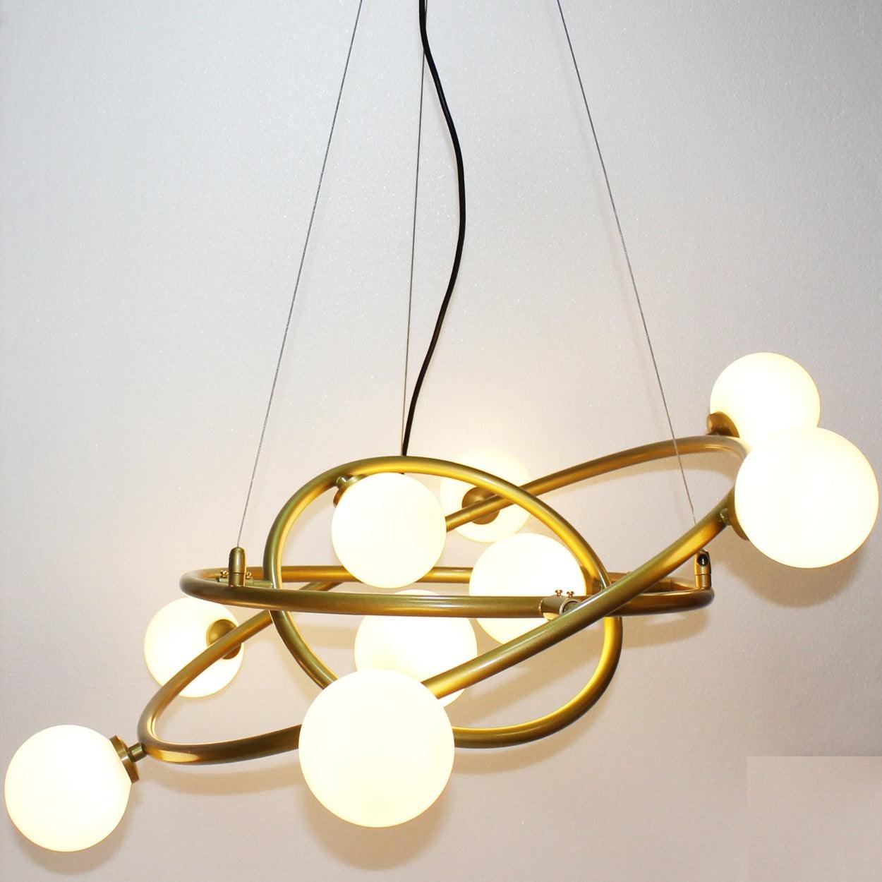 ANKUR SATURN 9 LIGHT GOLD CHANDELIER WITH MILKY WHITE GLOBE - Ankur Lighting