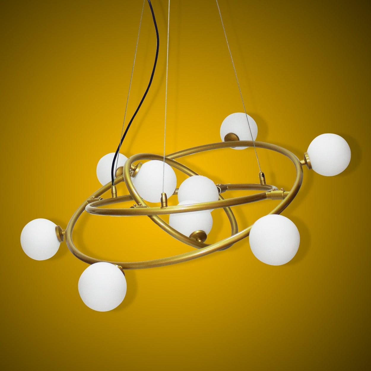 ANKUR SATURN 9 LIGHT GOLD CHANDELIER WITH MILKY WHITE GLOBE - Ankur Lighting