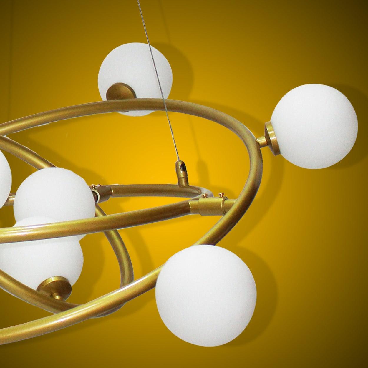 ANKUR SATURN 9 LIGHT GOLD CHANDELIER WITH MILKY WHITE GLOBE - Ankur Lighting