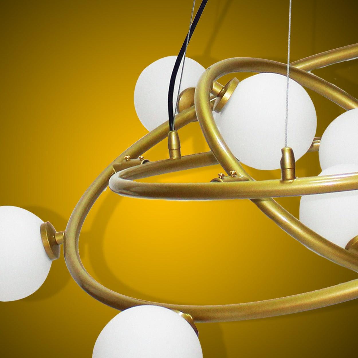 ANKUR SATURN 9 LIGHT GOLD CHANDELIER WITH MILKY WHITE GLOBE - Ankur Lighting