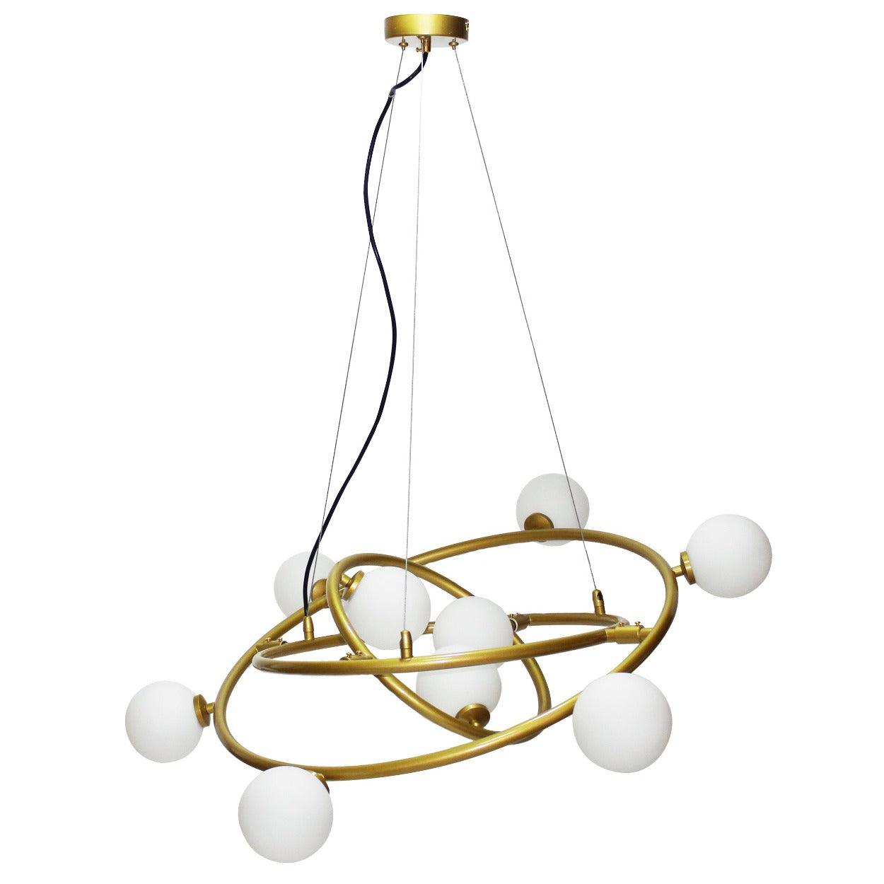 ANKUR SATURN 9 LIGHT GOLD CHANDELIER WITH MILKY WHITE GLOBE - Ankur Lighting