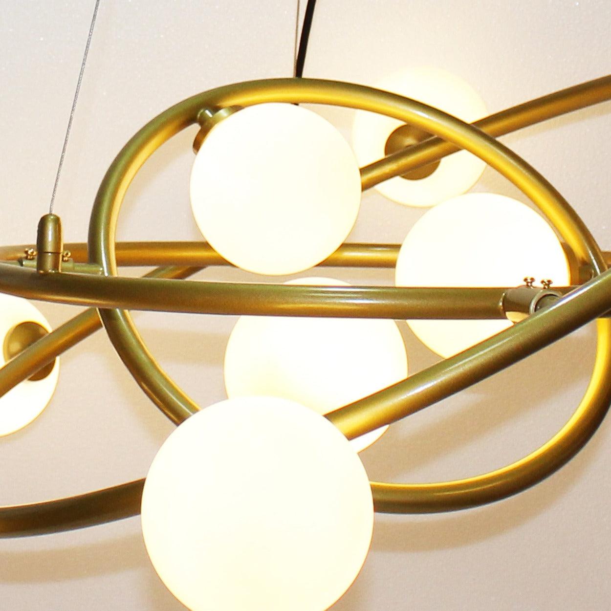 ANKUR SATURN 9 LIGHT GOLD CHANDELIER WITH MILKY WHITE GLOBE - Ankur Lighting