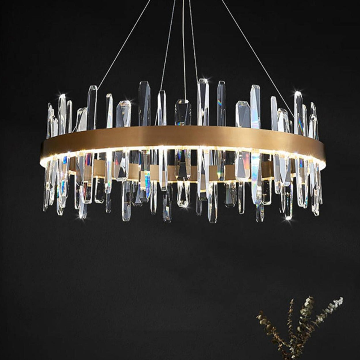 ANKUR SPACED CRYSTAL BAR LED ROUND CONTEMPORARY CHANDELIER - Ankur Lighting