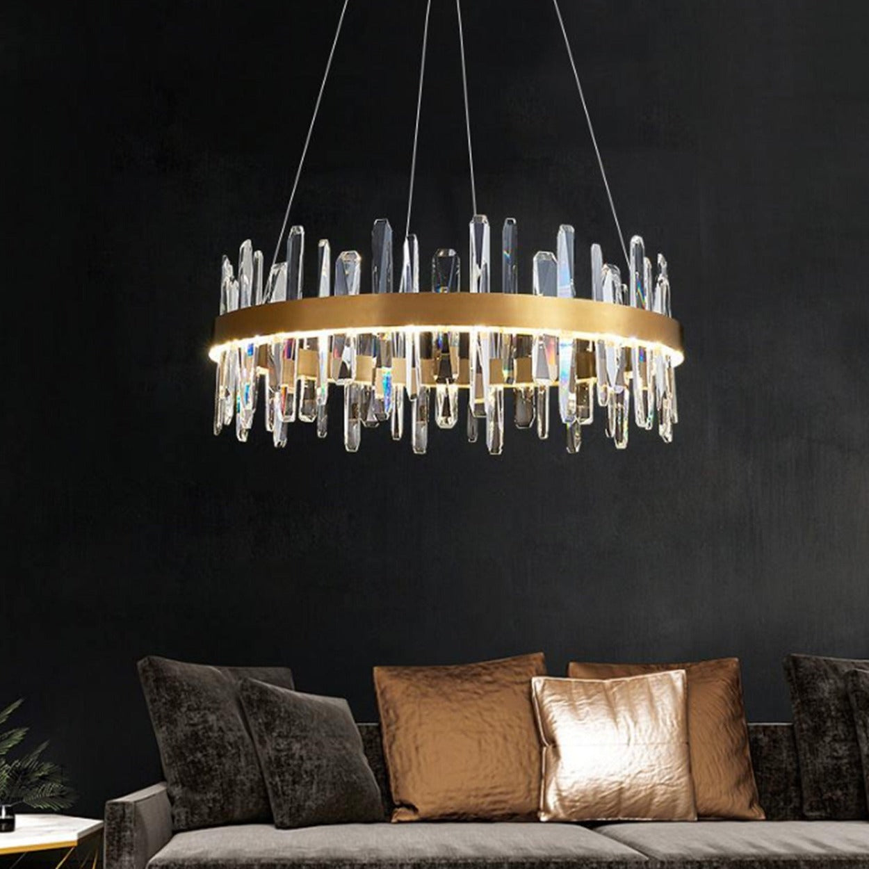 ANKUR SPACED CRYSTAL BAR LED ROUND CONTEMPORARY CHANDELIER - Ankur Lighting