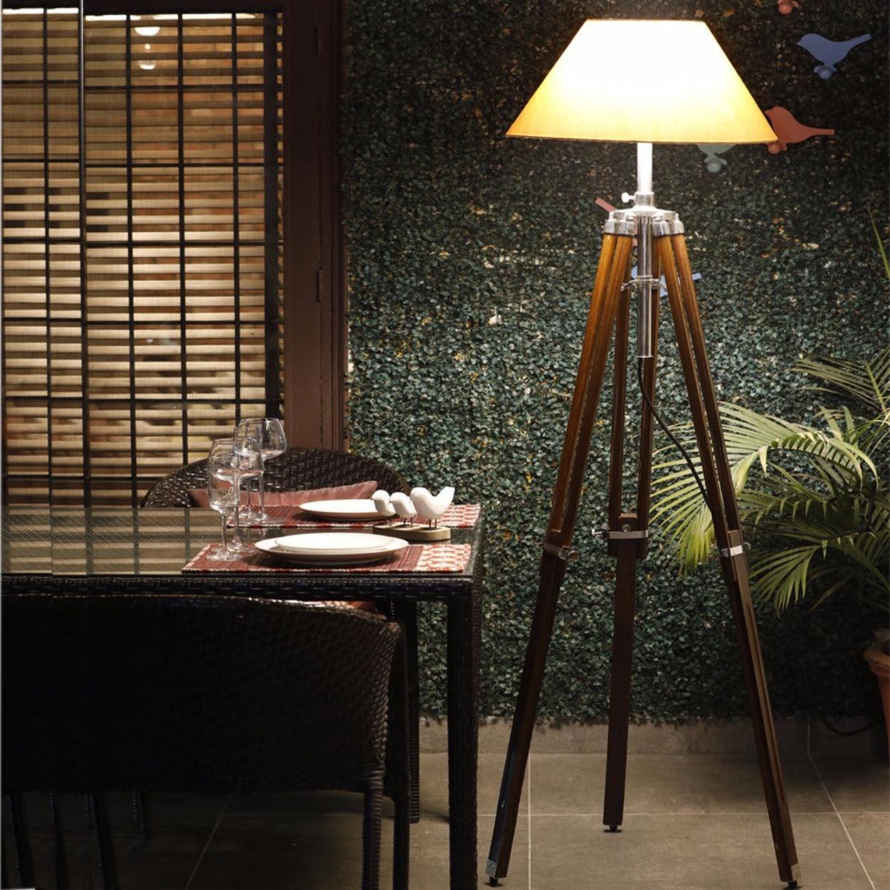 ANKUR TRIPOD WOODEN AND SHADE FLOOR LAMP - Ankur Lighting