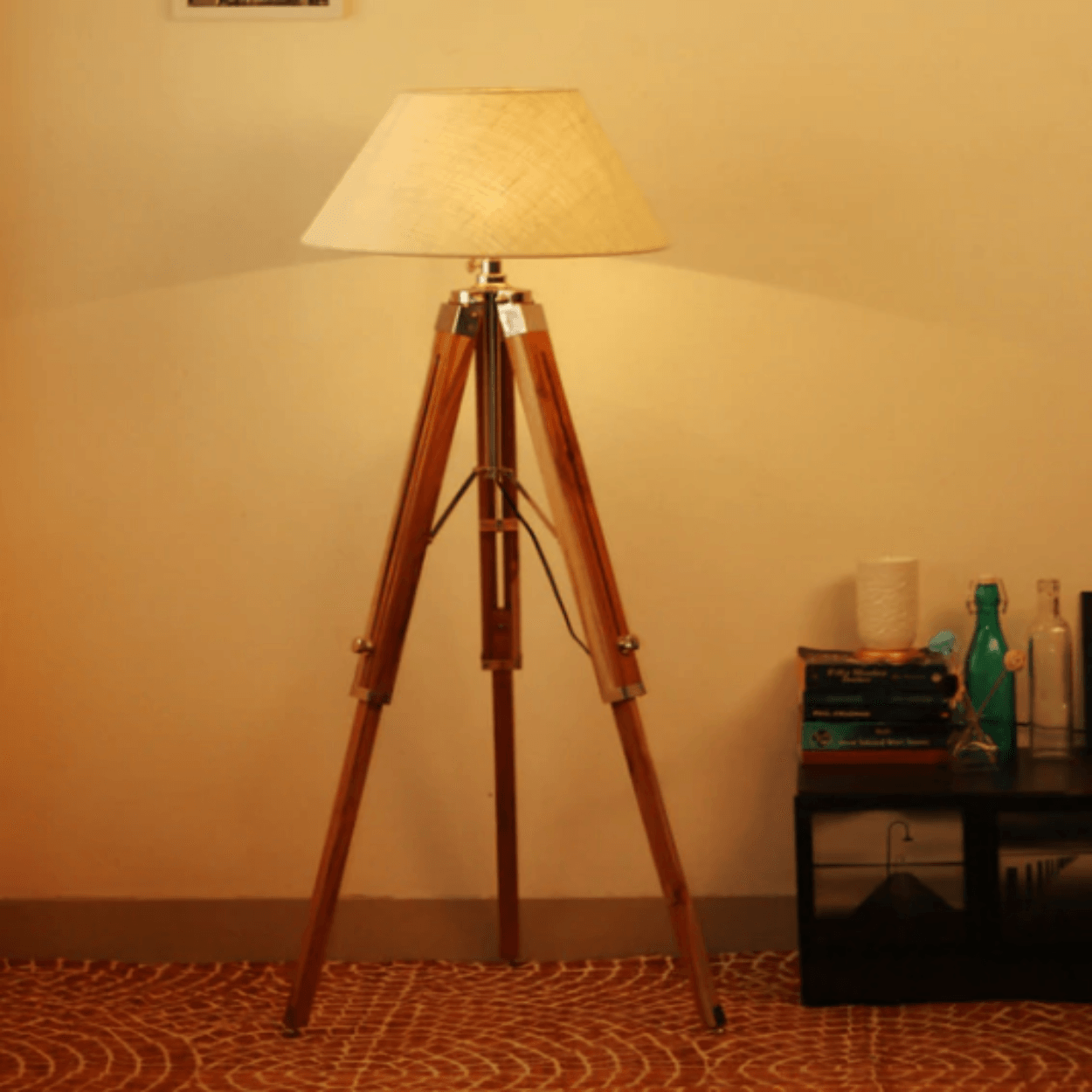 ANKUR TRIPOD WOODEN AND SHADE FLOOR LAMP - Ankur Lighting