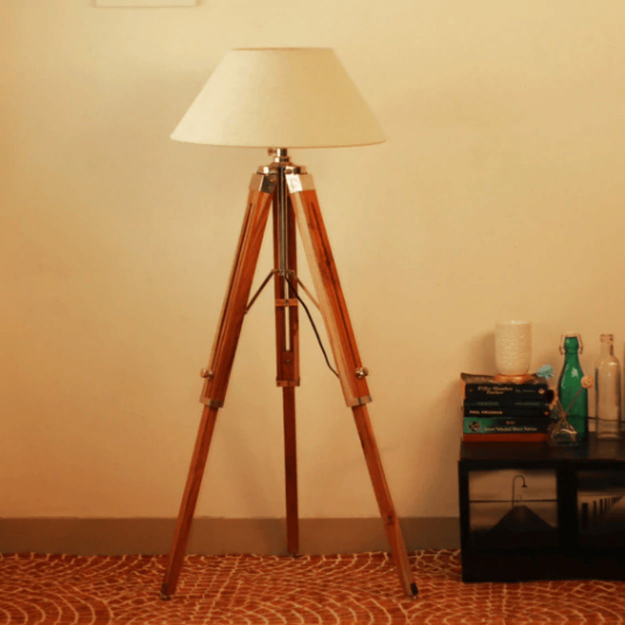 ANKUR TRIPOD WOODEN AND SHADE FLOOR LAMP - Ankur Lighting