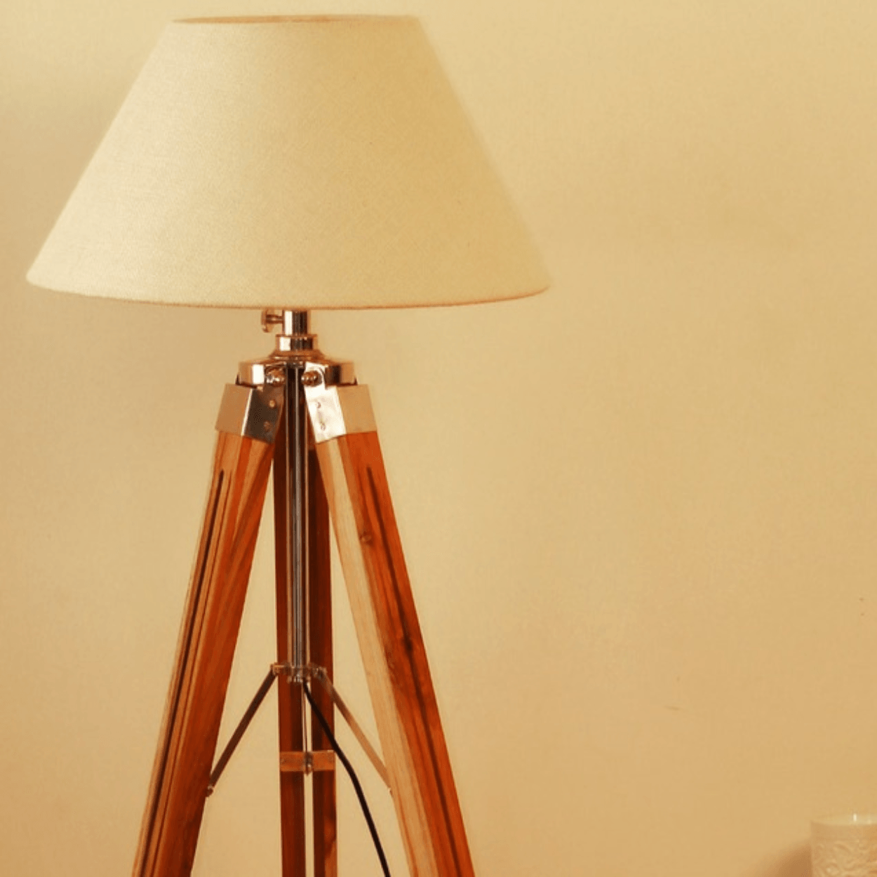 ANKUR TRIPOD WOODEN AND SHADE FLOOR LAMP - Ankur Lighting