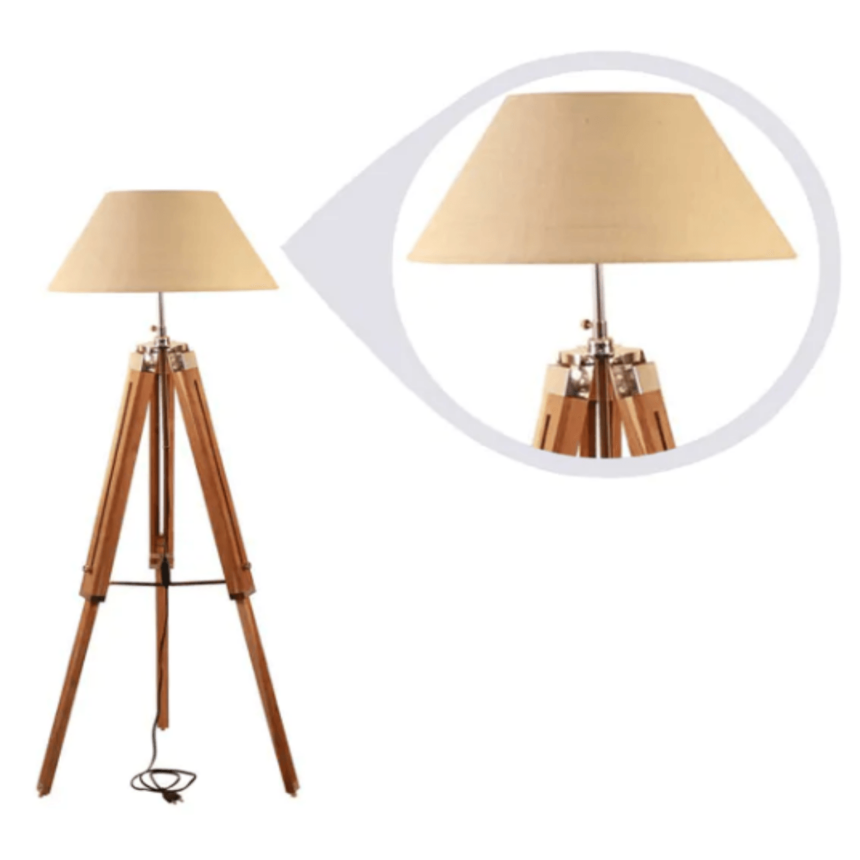 ANKUR TRIPOD WOODEN AND SHADE FLOOR LAMP - Ankur Lighting