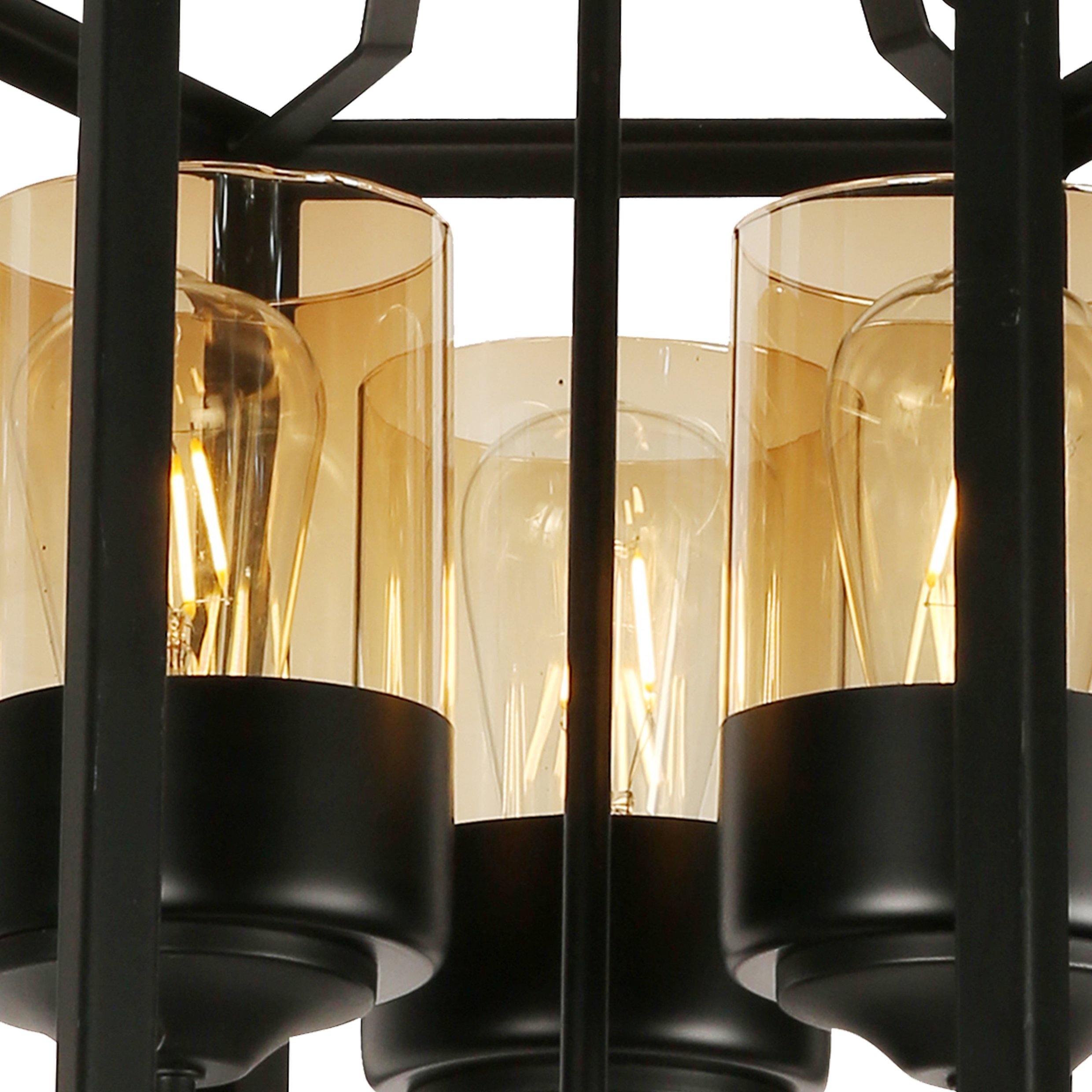 ANKUR UPTOWN 3 LIGHT BLACK METAL CAGE WITH AMBER/CHAMPAGNE GLASS CHANDELIER - Ankur Lighting