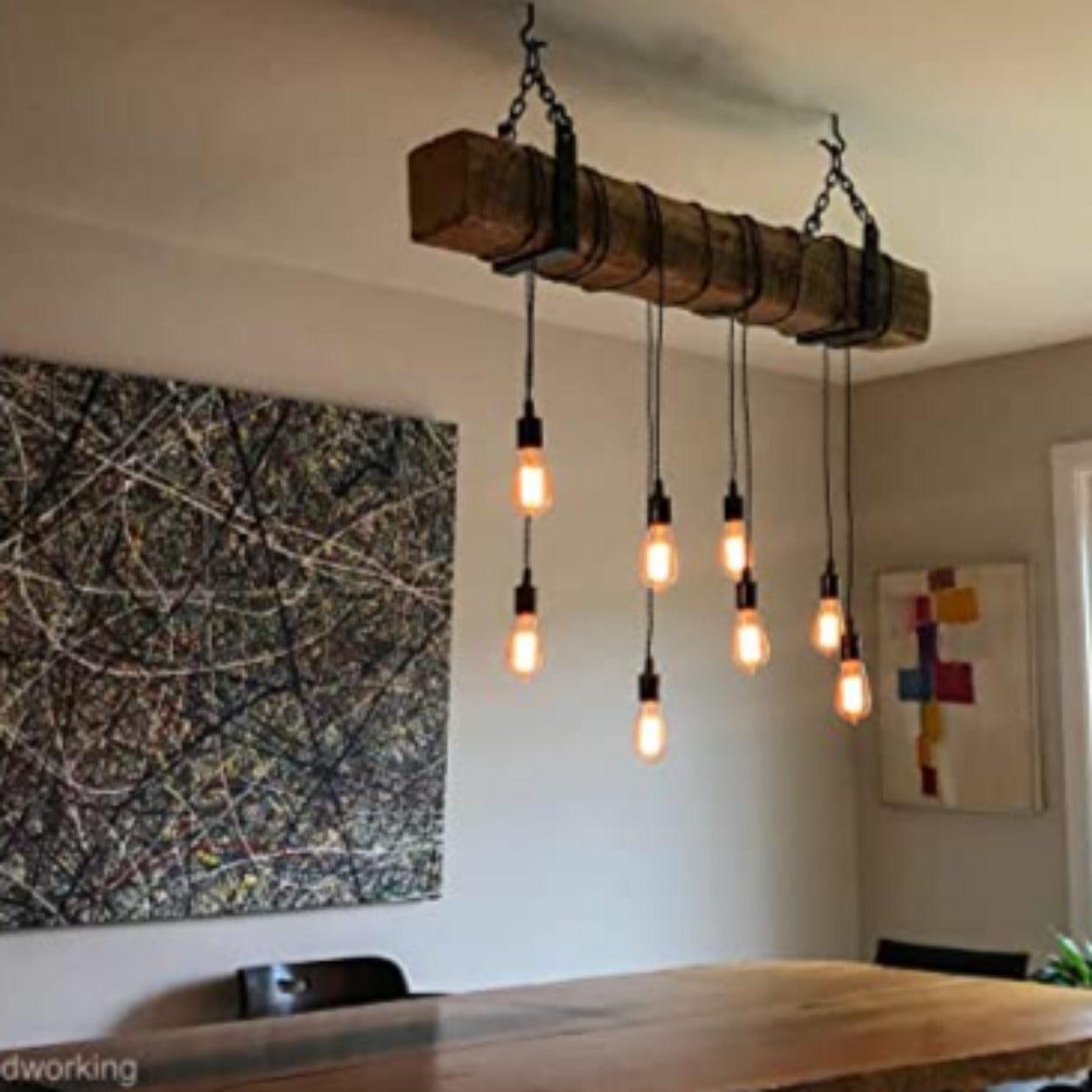 ANKUR WOODEN LOG ROPE HANGING VINTAGE CHANDELIER - Ankur Lighting