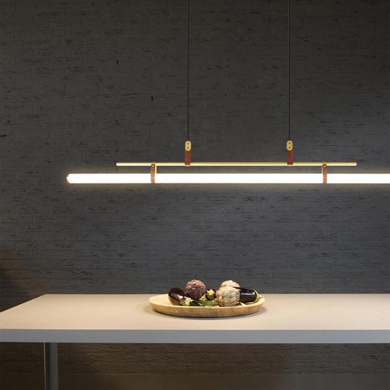 ANNA LINEAR LED TUBE WITH LEATHER HANGING LIGHT - Ankur Lighting