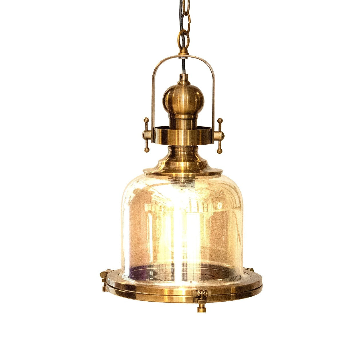 ANTIQUE BRASS GLASS CYLINDER HANGING LIGHT at the lowest price in