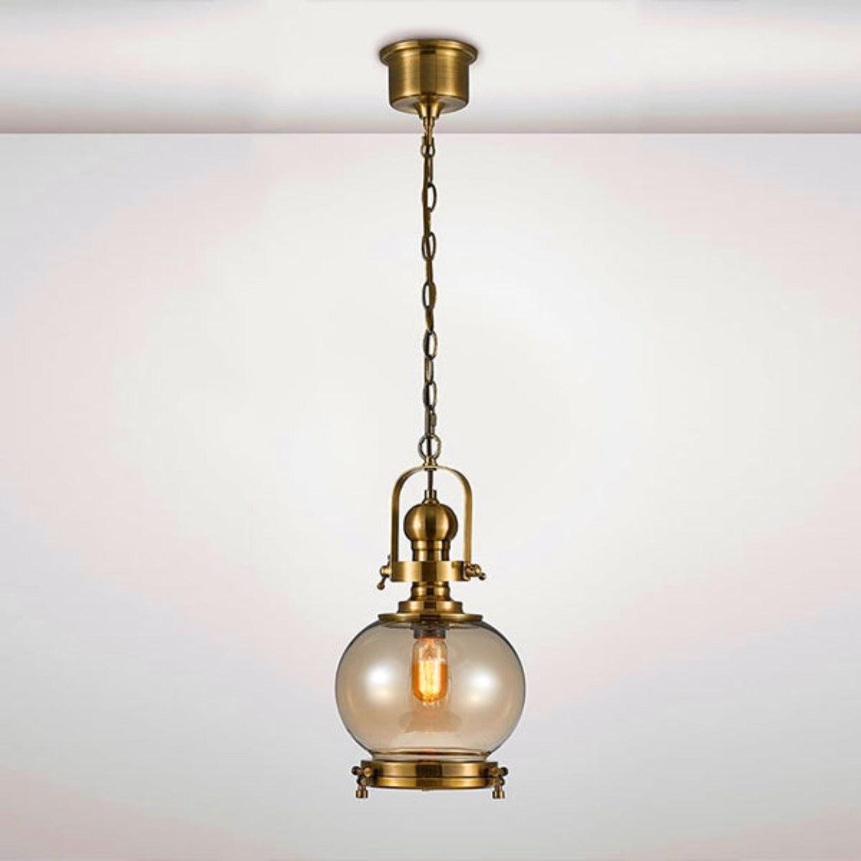 ANTIQUE BRASS GLASS GLOBE HANGING LIGHT - Ankur Lighting