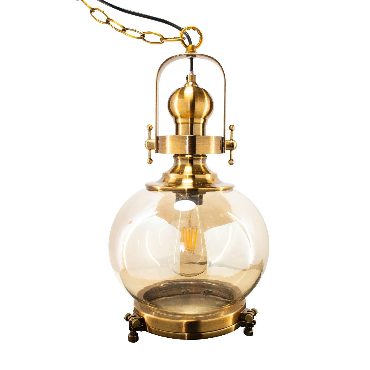 ANTIQUE BRASS GLASS GLOBE HANGING LIGHT - Ankur Lighting